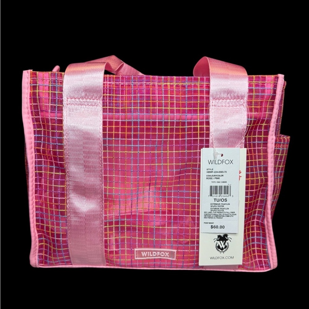 Wildfox Mesh Tote w/crossbody strap in vibrant plaid color nwt